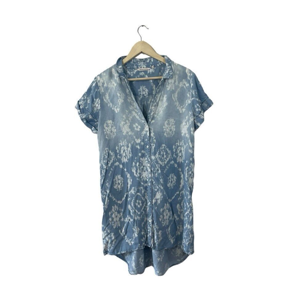 Soft Surroundings Medium Button Front Tunic Dress Short Sleeve Lyocell Womens